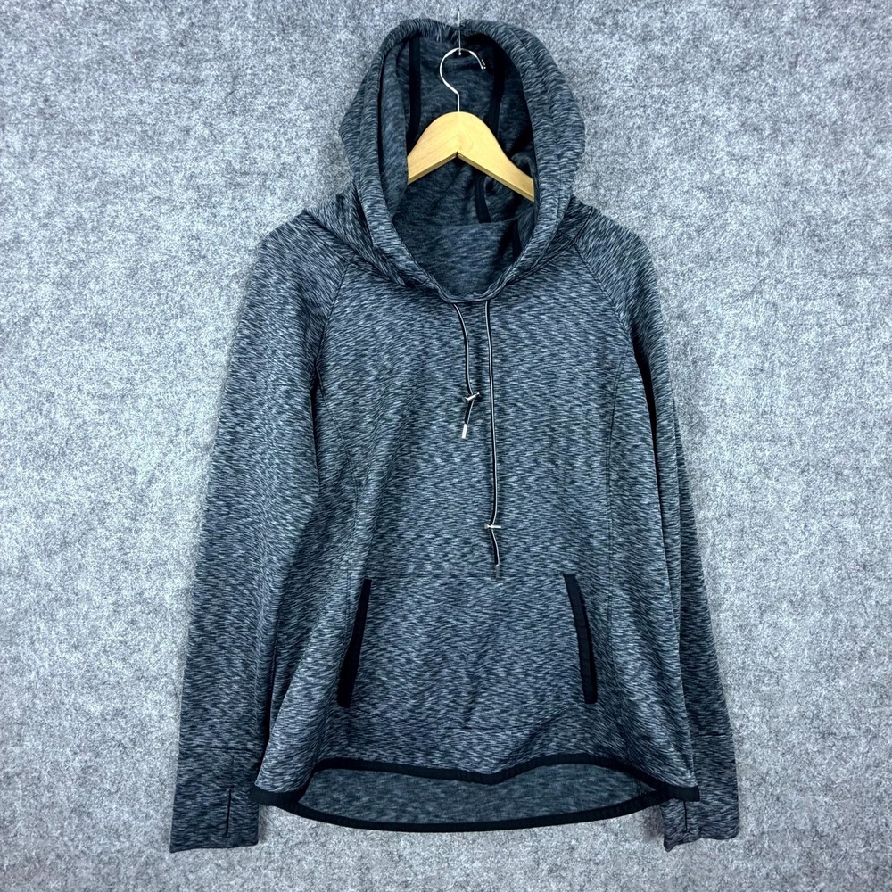 Athleta Hoodie Womens Large Gray Space Dye Stretch Fleece Lined Thumbhole Sleeve